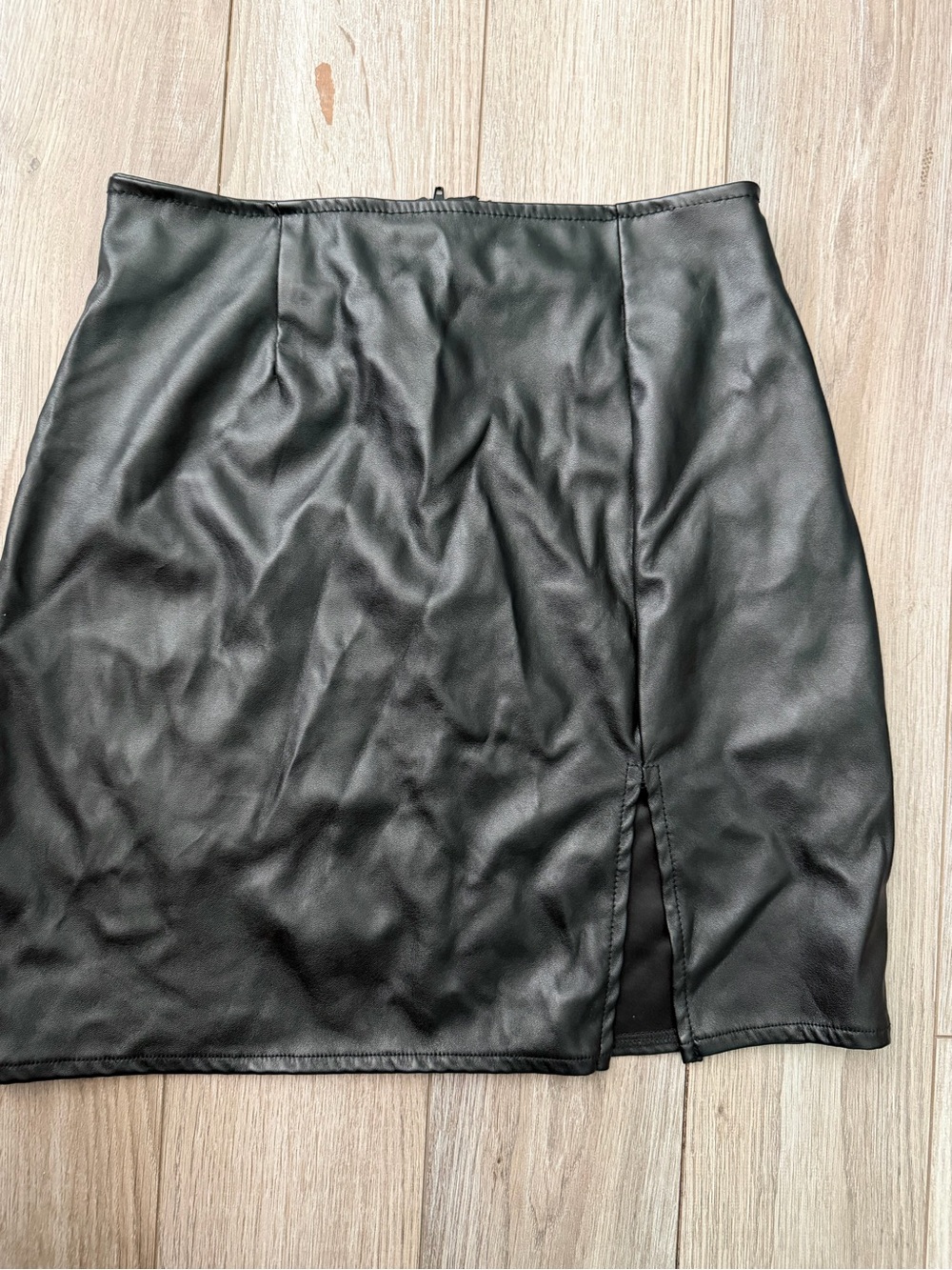 Windsor Black Faux Leather Mini Skirt with Front Slit Detail